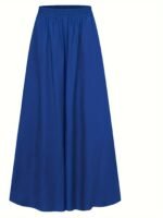 Plus Size Women'S Elegant Casual Wide-Leg Pants With Elastic Waist & Smocking Detail - Solid Color Non-Stretch Fabric, Middle Eastern-Inspired Design For All-Season Versatile Wear - Image 9