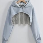 Solid Color Basic American-Style Mesh Hooded Sweatshirt For Women, Trendy And Stylish Top For Sweet And Spicy, New For Spring, Summer, And Autumn 2024, Casual Streetwear Jacket.