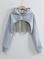 Solid Color Basic American-Style Mesh Hooded Sweatshirt For Women, Trendy And Stylish Top For Sweet And Spicy, New For Spring, Summer, And Autumn 2024, Casual Streetwear Jacket.