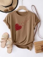 Women'S Heart Print T-Shirt - Soft & Comfortable Casual Crew Neck Short Sleeve Top, Perfect For Spring And Summer, Mother'S Day Gift, Everyday Comfort | Playful Design | Soft Fabric - Image 5
