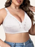 1Pc Women'S Plus Size Wire-Free Breathable Bra With Front Bow Detail - Full Coverage Comfort Fit Sexy Elegant Design, No Padding, Solid Color, Year-Round Versatile For Everyday & Special Occasions, Occasion Lingerie, Decorative Bow Design, Smooth Texture Fabric - Image 7