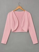 Solid Color Open Front Crop Jacket, Versatile Long Sleeve Outwear For Spring & Fall, Women'S Clothing - Image 3