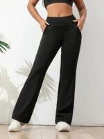 Women'S High-Waisted Wide-Leg Yoga Pants - Tummy Control Butt-Lifting Stretch Fabric With Pockets, Loose Flared Design For Running, Gym, Dance & Casual Wear, Gym Workout Clothes, Durable Sportswear - Image 2