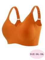 Plus Size Seamless Jelly Bra With Wide Straps & Removable Pads - No Underwire, High-Stretch Fabric, Beige, Style, Comfort Fit For Casual Attire, Comfortable Underwear, Sleek Undergarment, Smooth Texture - Image 6