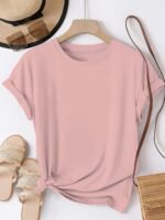 Solid Color Crew Neck T-Shirt, Casual Short Sleeve T-Shirt For Spring & Summer, Women'S Clothing - Image 7