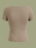 3Pcs Women'S Casual Square Neck Short Sleeve T-Shirts - High Elasticity Solid Color Tops, Machine Washable & Versatile For Casual Attire, All-Season Comfort - Image 6