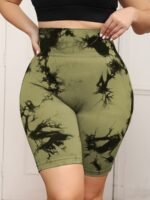 Plus Size Women'S High-Waisted Tummy Control Yoga Shorts - Tie-Dye Design, Stretchy Machine-Washable Fabric For Summer Workouts & Casual Wear, Tummy Control Shorts, Stylish Workout Apparel, Highelastic Fabric - Image 4