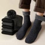 2 Pair Men'S Thickened Thermal Crew Socks - Cozy Fleece-Lined, Ribbed Cuff, Solid Color (Black/Gray) For Winter Warmth & Casual Wear, Winter Socks, Warmth Enhancing Socks, Ribbed Texture Socks - Image 4