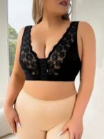 Women'S Plus Elegant Shapewear Top, Plus Size Floral Lace Front Front Closure Wide Strap Shapewear Bra - Image 6