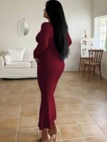 Form-Fitting, Ultra-Long Women'S Autumn Dress With Long Sleeves, Square Neckline, A-Line Silhouette, And A Sexy, Tailored Fit. - Image 8