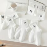 5 Pairs Women'S Mid-Calf Socks - Cute Cartoon-Themed Long Socks With Expressive Faces, Soft Breathable Warm Winter Socks For Everyday & Formal Outfits - Spring, Fall, Winter Fashion Accessories (5 Pairs), Cute Socks, Seasonal Fashion, Playful Design, Comfortable Fit, Trendy Socks, Fashionconscious Women - Image 3