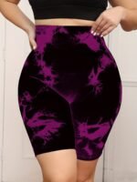 Plus Size Women'S High-Waisted Tummy Control Yoga Shorts - Tie-Dye Design, Stretchy Machine-Washable Fabric For Summer Workouts & Casual Wear, Tummy Control Shorts, Stylish Workout Apparel, Highelastic Fabric - Image 5