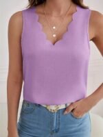 Scallop Trim Solid Tank Top, Elegant Sleeveless Tank Top For Summer, Women'S Clothing - Image 2