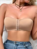 1Pc Women'S Front Closure Strapless Bandeau Bra - No Underwire, Medium Support, Soft Pink/White, Adjustable Straps & Buckle Closure For Casual Attire, Versatile Undergarment, Sleek Design, No Padding - Image 9