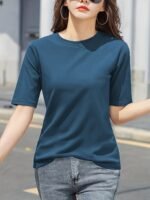 Women'S Elegant Solid Color Crew Neck T-Shirt, Short Sleeve Casual Summer Top, Lightweight Polyester Fabric, Regular Length, No Stretch, For Casual Attire - Image 9