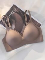 Women'S Push-Up Bra With Palm Support Cups - No Underwire, Seamless Lift & Soft Uplifting Design For Small Chest, Adjustable Straps, Fan-Shaped Details, Beige, Hand Wash Only