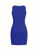 Women'S Slim-Fit Sleeveless Tank Dress - Solid Color Green, Ruched Detail, Knee-Length, Casual & Elegant For Beach, Vacation, Or Summer Outings, Beach Dresses, Vacation Attire, Ruched Texture, Nonpadding Design - Image 6