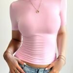 Women'S Pink Short Sleeve T-Shirt - "I Am Not A Stranger" Graphic, Crop Top With Ruched Detail, Casual Summer Tee, Casual Summer Wear | Ruched Detail Top | Comfortable Fit, Ladies T Shirts