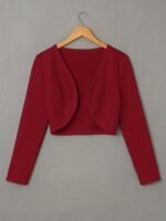 Solid Color Open Front Crop Jacket, Versatile Long Sleeve Outwear For Spring & Fall, Women'S Clothing - Image 5