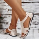 Women'S Solid Color Elegant Sandals, Lightweight Flat Elastic Strap Vacation Shoes, Summer Hollow Daily Footwear - Image 5