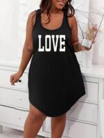 Women'S Plus Casual Lounge Dress, Plus Size Letter Graphic Scoop Neck Racer Back Tank Home Wear Dress - Image 3