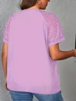 Plus Size, Plus Size Spring-Summer New Elegant Contrast Lace Splicing T-Shirt For Women Short Sleeve - Image 10