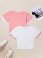 2Pcs Summer Short Sleeved Women Splicing Simple Short Top Slimming Elastic T -Shirt Women - Image 6