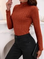 Solid Turtle Neck Rib Knit Top, Elegant Slim Long Sleeve Simple Sweater, Women'S Clothing - Image 7