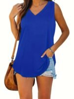 2023 Trendy Women'S V-Neck Sleeveless Tank Top - Breathable Stretchy Solid Color Casual Summer Tops, Machine Washable Versatile Wardrobe, Ladies Tank Tops, Casual Attire, Relaxed Fit, Quality Stitching - Image 3
