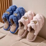 Women'S Plaid Color-Block Winter Slippers - Cozy Plush Faux Fur Lining, Non-Slip Pvc Sole, Soft Fabric Indoor House Shoes For Cold Floors, Grey & White Options, Cute Slippers, Plush Fur Interior, Durable Traction Footwear - Image 8