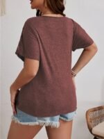 Women'S Plus Size 2024 Summer Fashion V-Neck T-Shirt - Pink With Lace Detail, Short Sleeve, Lightweight & Stretchy Fabric, Casual Wear, Casual Wear Tee | Lace Trim Top | Comfortable Fit, Plus Size Shirts - Image 10