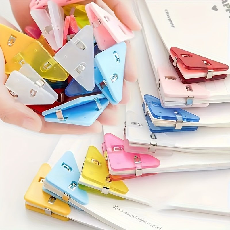 product-fancy-b816d39b-bf39-46e0-a05c-36f73f05fa93.jpg 10Pcs Multi-Functional Office Triangle Book Clip - Anti-Roll Plastic File Folder Organizer - Image 1