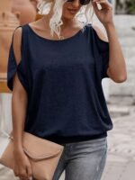 Women'S Light Blue Casual Crew Neck Short Sleeve T-Shirt With Tie-Back Detail - Soft Polyester Summer Top For Casual Attire, Ladies T Shirts - Image 3