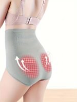 3Pcs Women'S High-Waist Briefs - Comfortable, Breathable Nylon-Elastane Blend, Tummy Control & Butt Lifting, Hexagonal Pattern Design, Non-See-Through - Available In Light Gray, White, Beige - Image 6