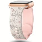 Women'S Floral Engraved For Apple Watch Band - Soft Silicone Sport Strap With Butterfly Clasp, Cute Flower Pattern Compatible With Series 1-10 & Ultra/Ultra 2/3/Se (38Mm-49Mm) - & Floral Design, Comfortable Durable Strap For Casual Attire - Image 13