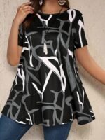 Elegant Random Print Short Sleeve T-Shirt For Women - Polyester, Crew Neck, Slight Stretch, All Seasons, Knit Fabric, 180 G/M? - Image 6
