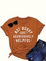 Women'S Casual Short Sleeve T-Shirt - Vibrant Red Relaxed Fit Round Neck Top With Bold "Not Bossy Just Aggressively Helpful" Graphic Print, Machine Washable Summer Tee For Casual Attire, Comfortable Clothing, Nontransparent Fabric - Image 2