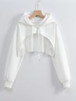 Solid Color Basic American-Style Mesh Hooded Sweatshirt For Women, Trendy And Stylish Top For Sweet And Spicy, New For Spring, Summer, And Autumn 2024, Casual Streetwear Jacket. - Image 3