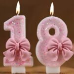 1-Pack 0-9 Number Birthday Candles With Pink Glitter & Bow Decor - Rectangular Indoor Cake Candles For Birthdays, Anniversaries, Graduations, Proposals - Durable Wax With Stable Base For Cake Toppers, Happy Birthday Decorations, Celebration Accessories, Decorative Candle, Quality Celebration Candle, Proposal Decorations, Longlasting Flame, Event Planners