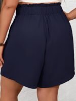 Plus Size Button Front Wide Leg Shorts, Casual Slant Pocket Elastic Waist Shorts, Women'S Plus Size Clothing - Image 9