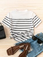 New Women'S Round-Neck Striped Printed Slim Short-Sleeve T-Shirt, Stylish And Simple For Casual Wear. - Image 2