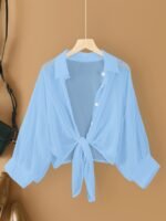 Plus Size Women'S Lightweight Semi-Sheer Chiffon Cardigan - Short Sleeve Open Front Cover-Up With Front Bow Tie Detail, Beach Cover-Up For Swimsuits, Casual Elegance All-Season Machine Washable, Seasonal Fashion | Feminine Bow Detail | Soft Drape Fabric