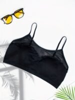 1Pc Women'S Sporty Plunge Bra With Removable Pads - Hollow Stretch Mesh, No Underwire, Medium Support, Machine Washable Solid Color Tank Top For Gym & Casual Wear, Everyday Comfort Lingerie, Elegant Lingerie Style, No Underwire Bra, Activewear Essentials, Seamless Design, Soft Material, Fitness Enthusiasts - Image 4
