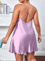 Women'S Plus Sexy Sleep Dress, Plus Size Satin V Neck Crisscross Slip Nightdress - Image 8