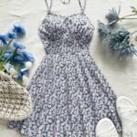 Women'S Ditsy Floral Backless Strap Sundress With Adjustable Bow Tie Waist - Knee-Length Sleeveless Summer Dress, Machine Washable Lightweight Fabric For Beach Vacations & Casual Outings, Vacation Attire, Nontransparent Material
