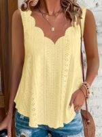 Plus Size, Women'S Plus Size Casual V-Neck Sleeveless Tank Top - Asymmetrical Hem, Jacquard Detail, Breathable Stretch Fabric, Machine Washable, All-Season Wear, Ladies Tank Tops, Offshoulder Styling, Pearlescent Sheen Finish - Image 4
