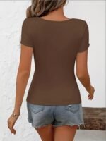 2025 New Arrival - Women'S Pink Short Sleeve T-Shirt With Round Neckline, Stretchy Fabric, Summer Casual Top, Casual Wear | Round Neck Tee | Stretchy Material - Image 10
