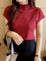 Women'S Stretchy Sleeveless Top - Elegant Round Neck Casual Shirt, Solid Color High Elasticity Blouse For Spring Summer Fall, Versatile For Casual Outings & Semi-Formal Events, Vacation Clothing, Simple Stylish Top, Comfortable Fit - Image 10