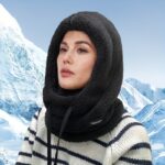 Women'S Plush Winter Mask Hat & Scarf - One-Piece Face Cover With Adjustable Drawstring, Elastic Face For Skiing, Cycling, Outdoor Sports - Lightweight Warm Beige/White Hooded Neck Warmer (Hand Wash Only) - Image 9