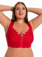 Plus Size High Support Seamless Non-Wired Wide Shoulder Strap Bra With Front Closure, Lace Detailing, V-Neck, Stretch Design, Comfortable Breathable, Suitable For Casual Attire, Ultra-Fitted Vest Style - Image 9
